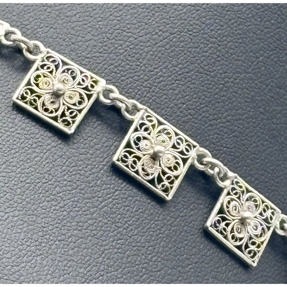 Vintage European Silver Delicate Filigree Squares Components With Dangles Collar - Picture 10 of 13
